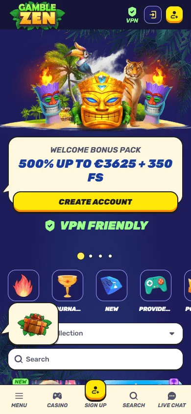 Gamblezen Casino games screen on a mobile browser